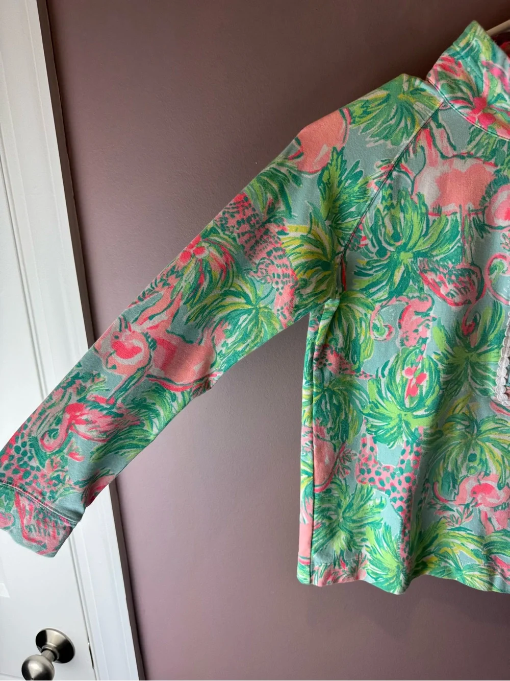 Lilly Pulitzer Girls' Skipper Popover On Parade Long-Sleeve Top Green Pink